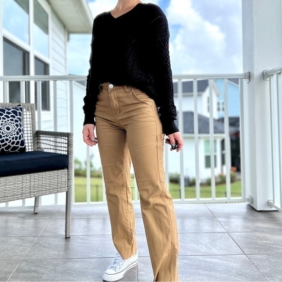Caslon Sweaters - Caslon NWOT Black Mixed Cable-Knit Oversized V-Neck Sweater Size XS Oversized